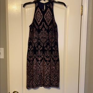 Navy and rose gold cocktail dress